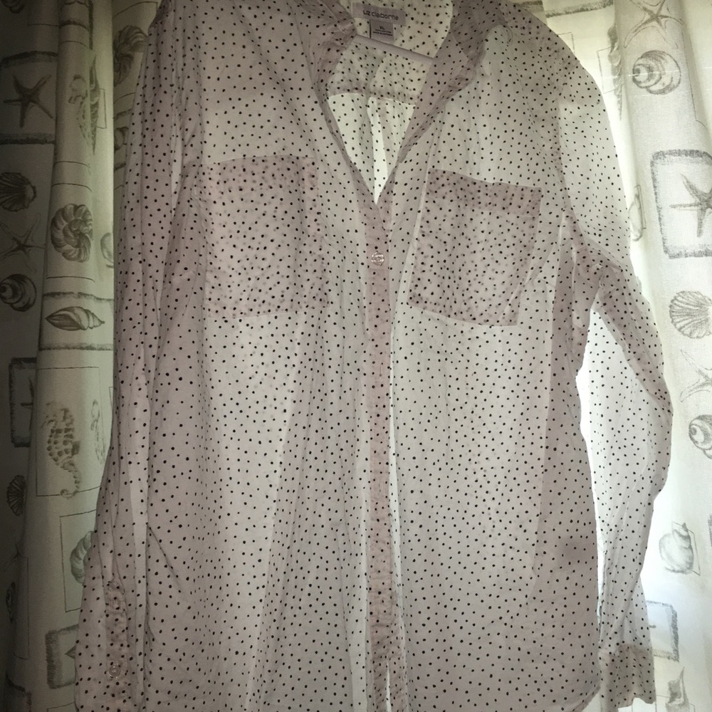 White with black polka dot long sleeve shirt